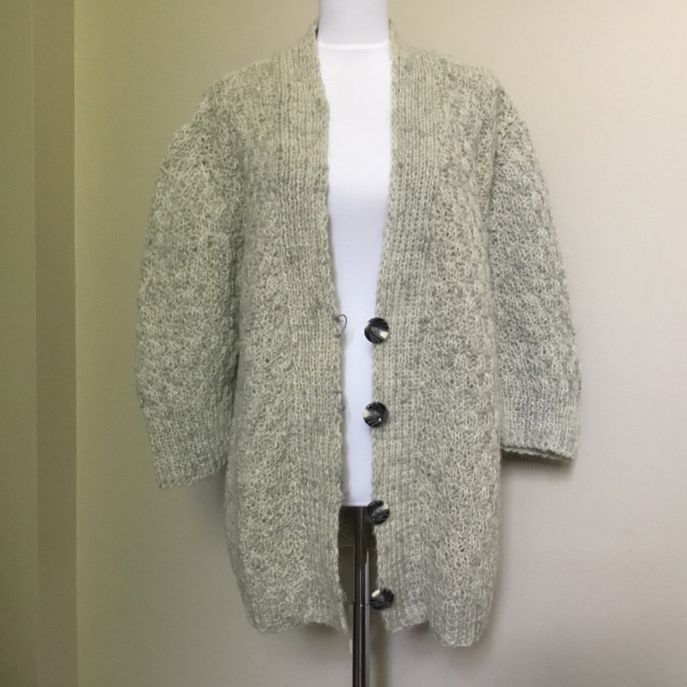 HAND KNIT oversized Oatmeal Grandpa Cardigan XL 1X - Picture 2 of 5